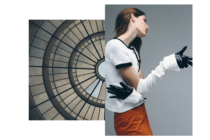 top - Zara, skirt - Jil Sander, gloves - Black Label