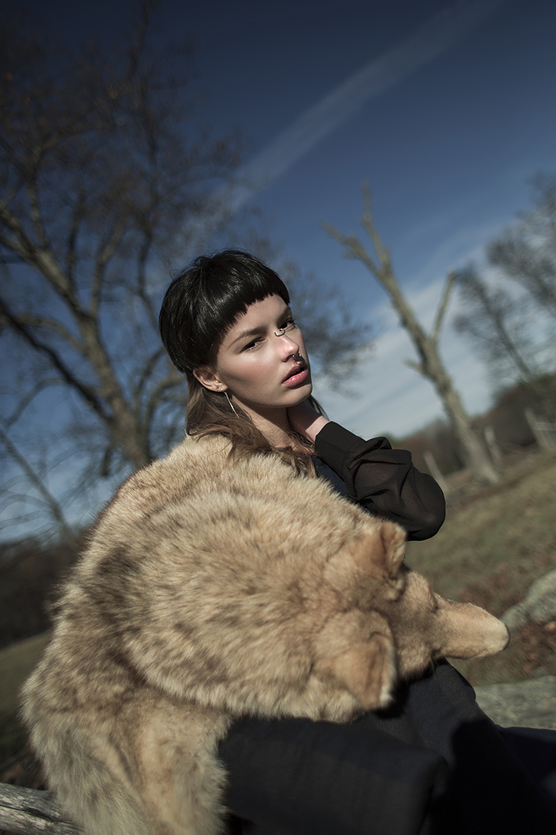 Coat: Objects without Meaning, Top: Alexander Wang, Jeans: Pola  Thomson, Necklace: Fortune and Frame, Earrings: Erica Weiner, Boots: Dr. Marten, Fur: Vintage 