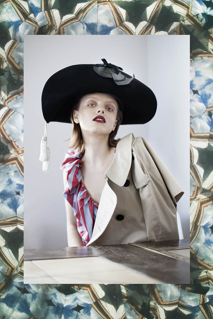 Hat and top: Vivienne Westwood / Coat: Marius Schwab