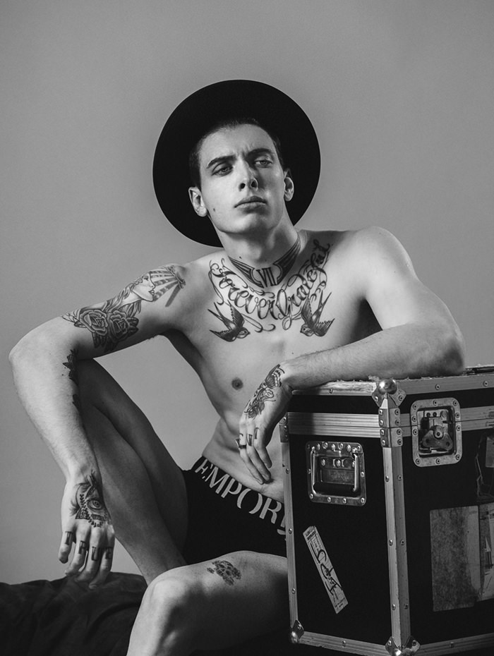 LOIC is wearing Hat - River Island, Boxers - Emporio Armani, Ring - Topman