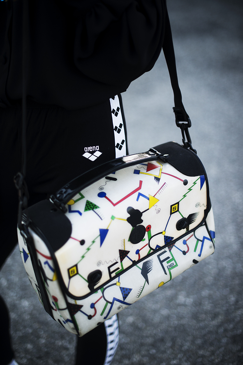 Bag: Fendi, Leggins: Arena, Smock: Vintage