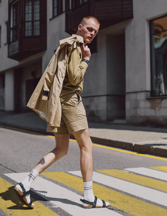 Shirt - Topman, Shorts - Topman, Sandals - Kenzo, Raincoat - Burbbery
