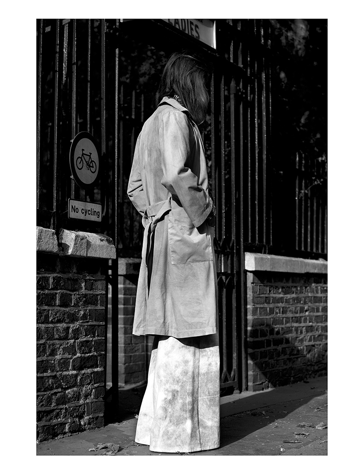 Suede coat and bellbottom pants Emily Sanders, vintage shirt Beyond Retro, shoes Swear.