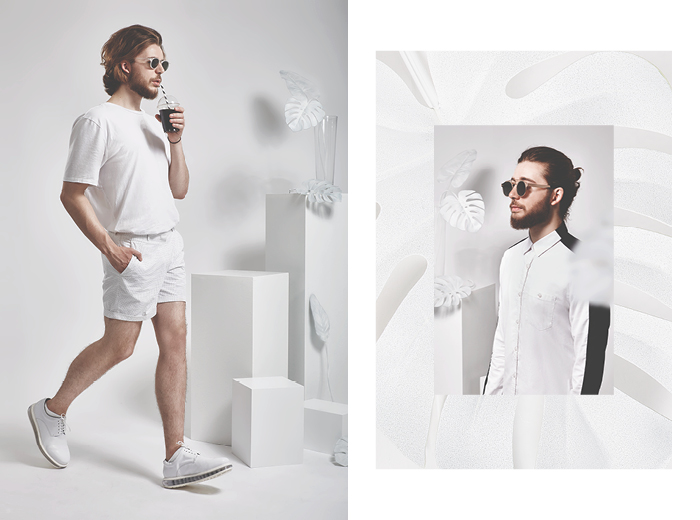 (Left) shoes Royal RepubliQ, shorts Asos, t-shirt Rockamora, glasses ASOS (right) shirt ASOS, glasses SPLITFIRE
