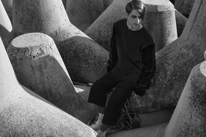 Faux fur sleeved sweater: Dido, Tapered trousers: Constantine Papa, White boots: Jeffrey Campbell