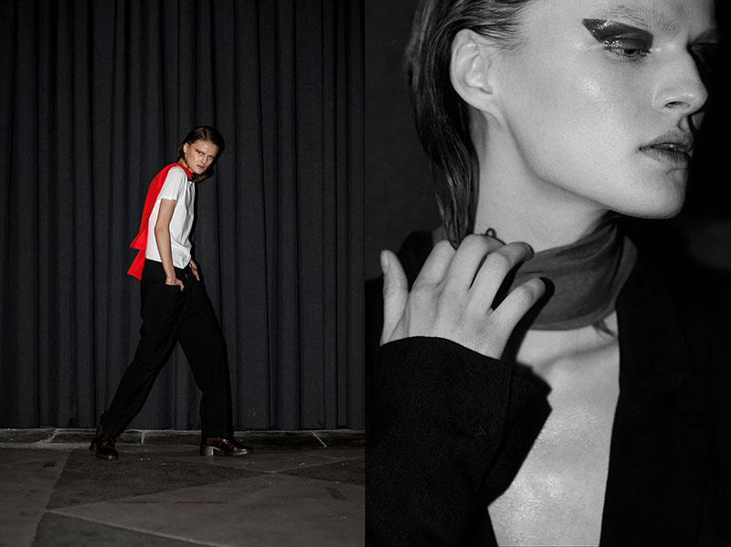 Jacket and T-shirt – Acne Studios, Trousers - Trussardi, Scarf – hand made, Boots - Zara