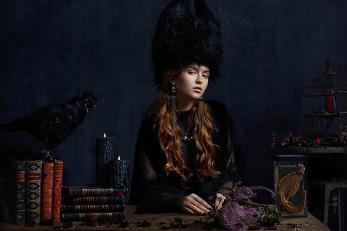 Headpiece: Le Roni, Dress: Hiroschi Goto, Cape: Zara, Earrings: Topshop, Necklaces and Ring: Vintage