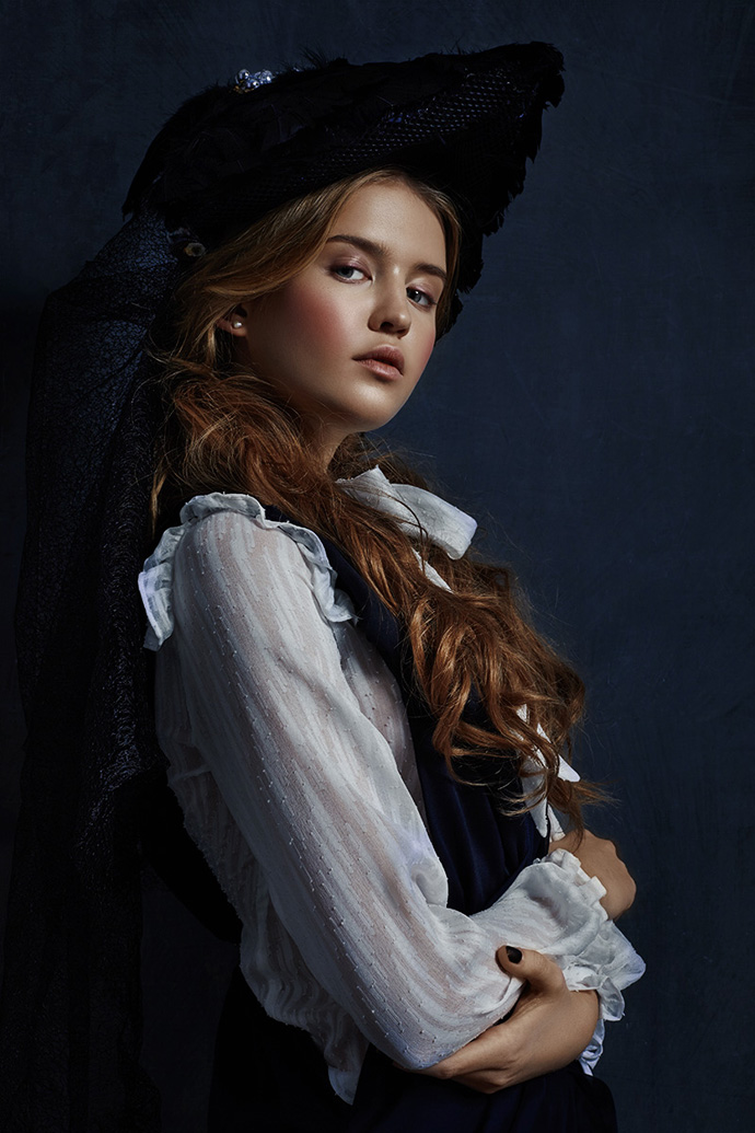 Headpiece: Le Roni, White Top: Topshop, Dress: Hiroshi Goto, Earrings: Vintage 