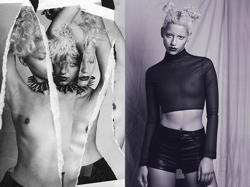 Left: Choker: Stylists Own Right: Top: Kim West Latex / Shorts: Topshop