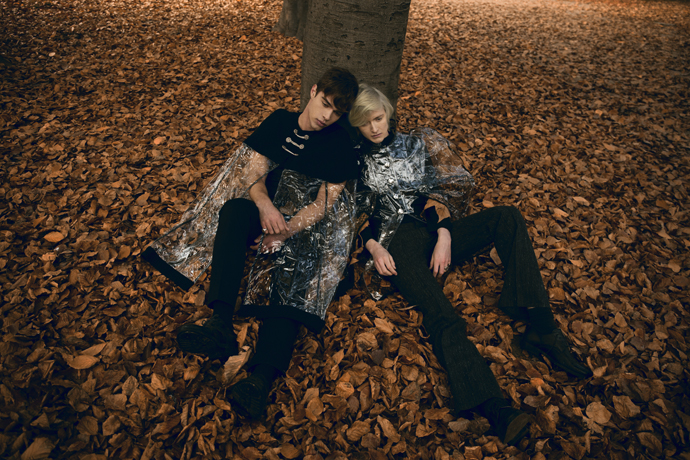 From left: Jacket by Jerusalem Lazzari, T-shirt by Diesel, Jeans by Gucci, Shoes by Sax from right: Jacket by Jerusalem Lazzari, Pullover by Topman, Trousers by Zara, Rings by Asos, Shoes by Santoni