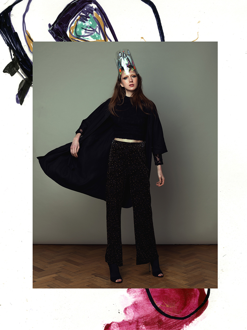 Black lace top - New Look Black oversized shirt - COS Floral velvet - Topshop Black peep toe heels - ASOS