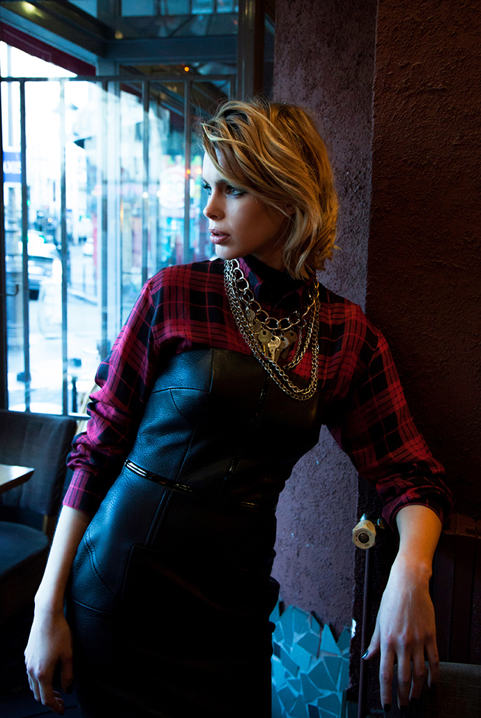 turtleneck : Nora Rieser shirt : Rynshu leather dress : Didt Hediprasetyo Necklace: Gkiokan Karad