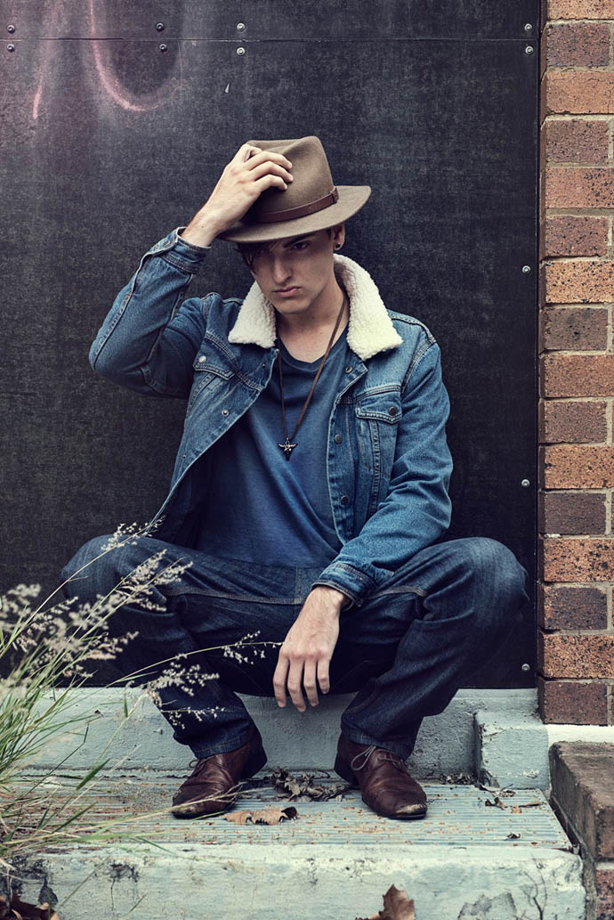 Sam is wearing Hat- Brixton, Jeans- Strata, Jacket- Kenji