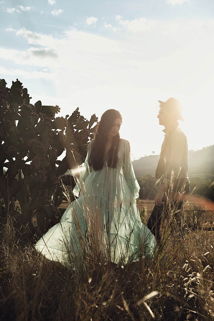 Maya is wearing- dress- Lisa Brown, earrings- Stannard inc, Sam is wearing - Brixton hat, Jeans- Strata, models own shirt
