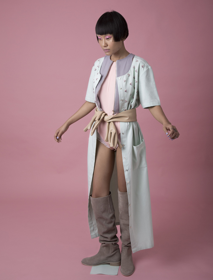 Pink body suit - Circus Net jacket - arabella Jacket dress -Pot Plant  Gloves as Belt - Stylists Own Boots Stuart Weitzman