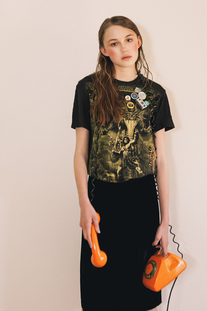 dress - new look, t-shirt - vintage; round badges - Tate; square badge - vintage; cassette brooch - Winzavod art shop