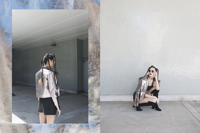 jacket - Story Of Lola top - Calvin Klein shorts - Zara glasses - Jeepers Peepers nose ring - River Island choker - Asos overknee boots – Zara