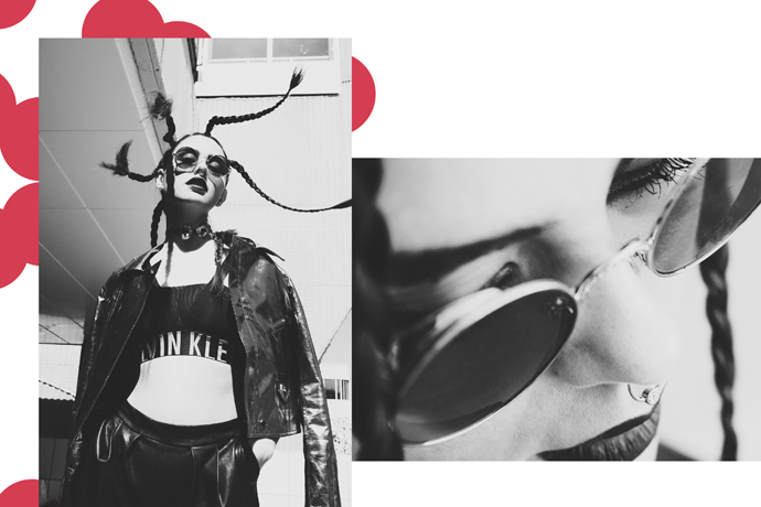 jacket - Story Of Lola top - Calvin Klein shorts - Zara glasses - Jeepers Peepers nose ring - River Island choker - Asos overknee boots – Zara