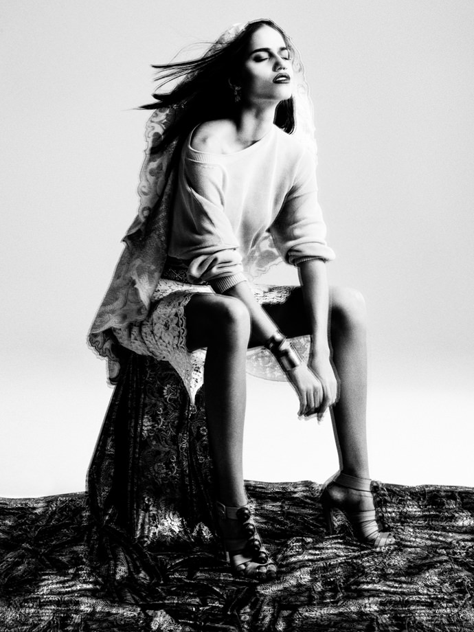 Veil: Vintage Japanese Lace Circle Shawl Sweater: Max Mara Skirt: Dolce & Gabbana