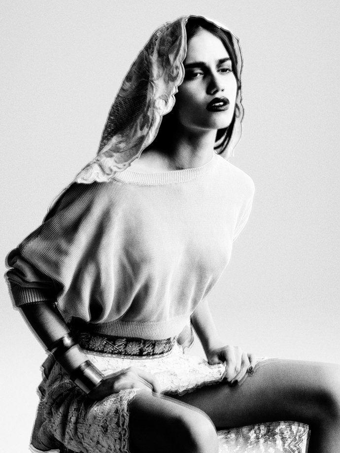 Veil: Vintage Japanese Lace Circle Shawl Sweater: Max Mara Skirt: Dolce & Gabbana