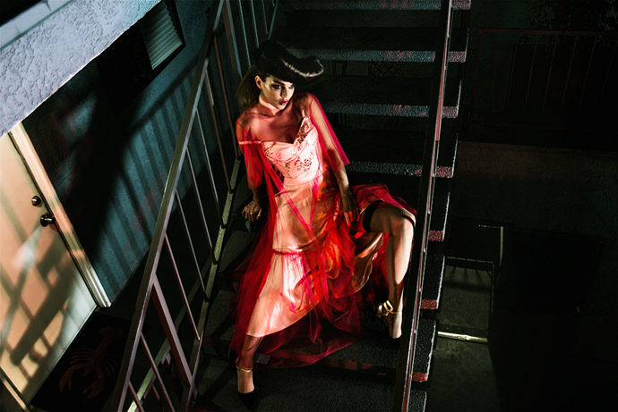 Dress by Stella McCartney Choker by H&M Stockings by LaPerla Heels by Jasmine Elizabeth 