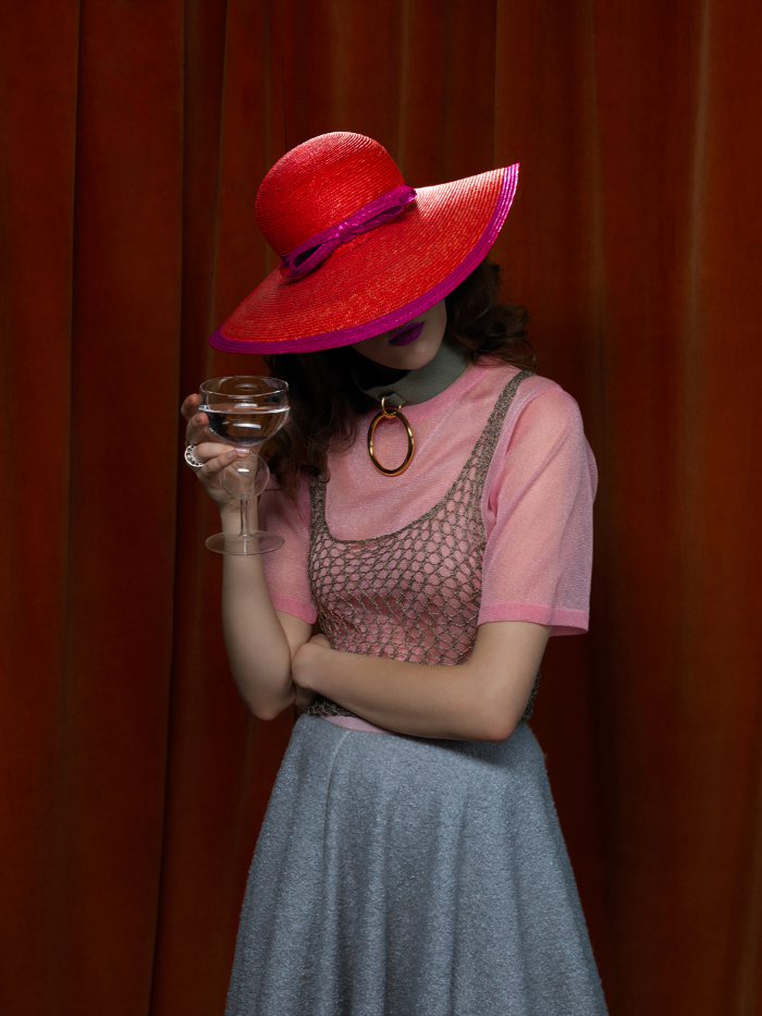 Hat by Vintage Chocker Absidem Pink top by Rick Lee Top by La Perla Skirt by Luca Sciascia