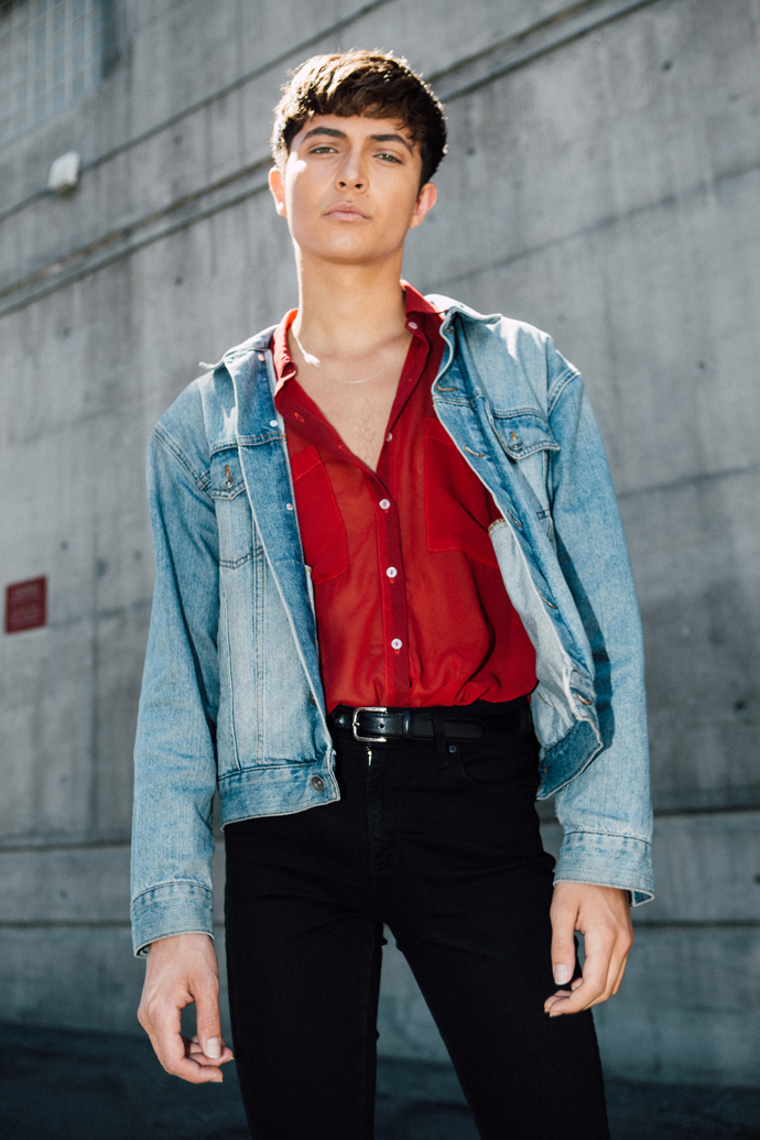 Jeans Jacket: Topman, Chiffon Button-Up: American Apparel, Jeans: Levi's, Shoes: Vintage, Belt: American Apparel