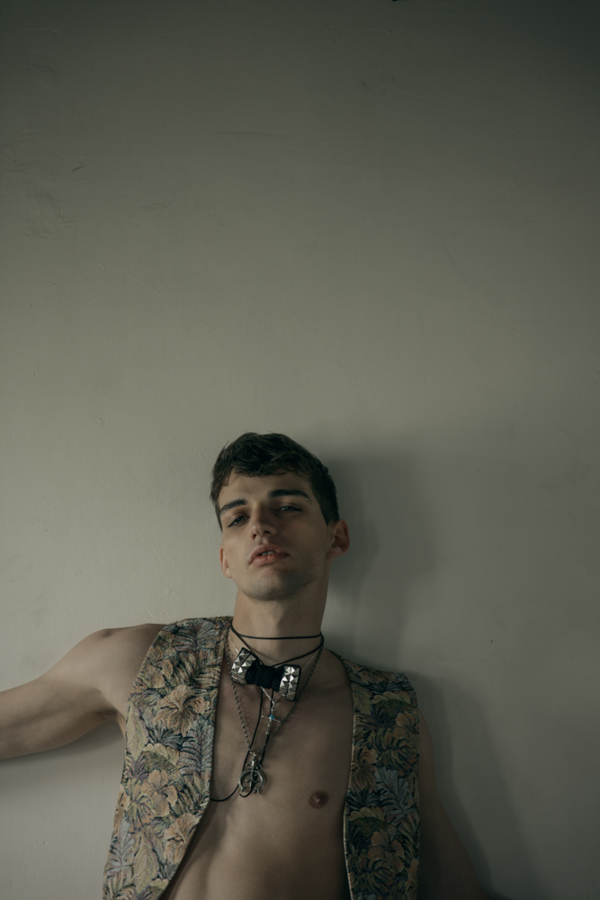 Linen floral vintage gilet - Stylist’s own Sailor wheel necklace, cross necklace by Harpo Bowtie by Bowsdontcry