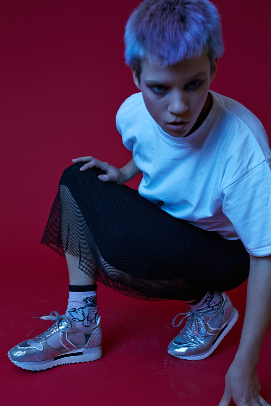 t-shirt: designed by Laura Giesdorf dress: Weekday socks: Asos shoes: model’s own