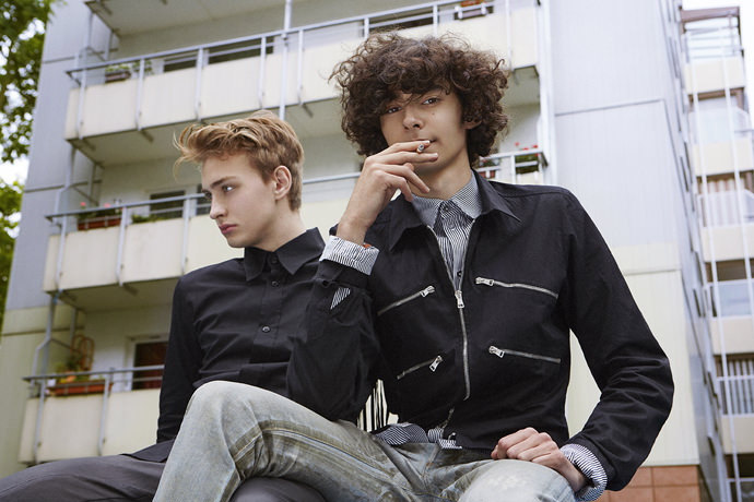 Vintage shirt by Xavier Delcour Striped shirt by Brownie and Blondie Vintage zipped shirt by Helmut Lang Vintage jeans by Dior Homme by Hedi Slimane