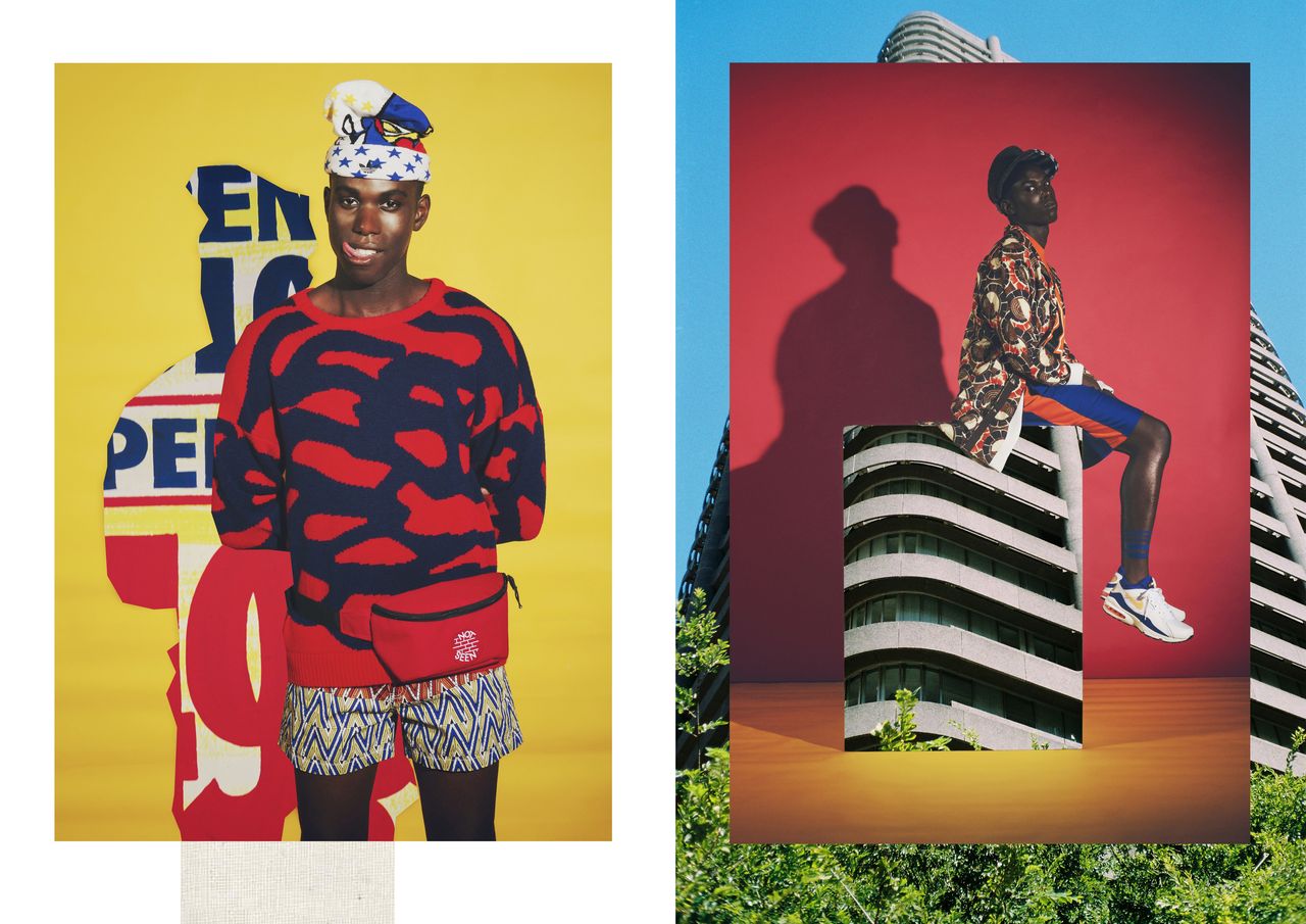 left: Beanie - Rita Ora for Adidas Jumper - Adriaan Kuiters & Jody Paulsen Moonbag - Not Seen right: Cap – Crystal Birch Jacket – CHULAAP Shorts - 2Bop Sneakers – Shelflife
