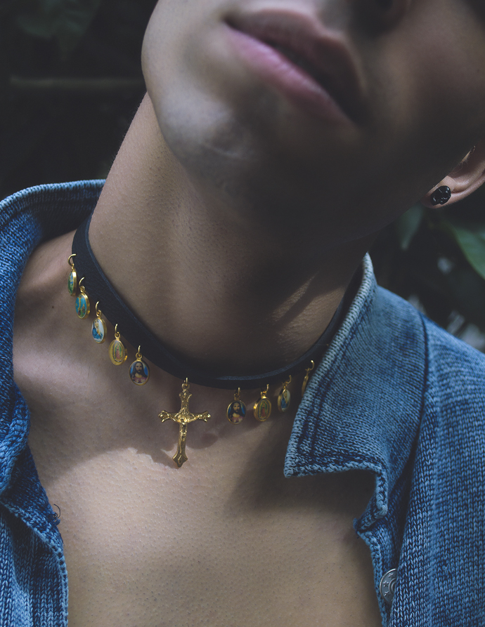 Saint cross choker- VidaKush Knit denim top and bottoms - Knorts 