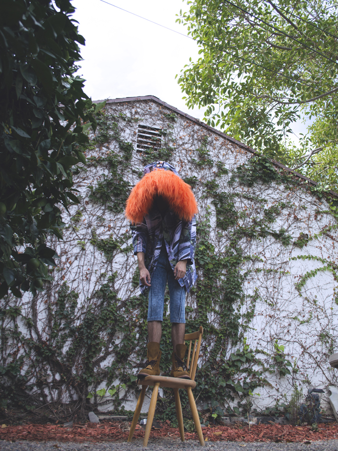Fuzzy orange coat- Digby Jackson London Denim knit jumper- Knorts Camel desert boots- pskaufman