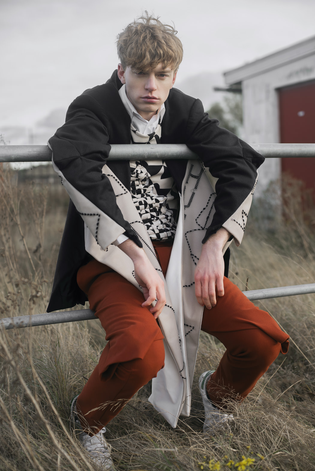 White shirt by COS Top by Ari Kolu Jacket by Ari Kolu Trousers by Ari Kolu Shoes by Stan Smith by Adidas