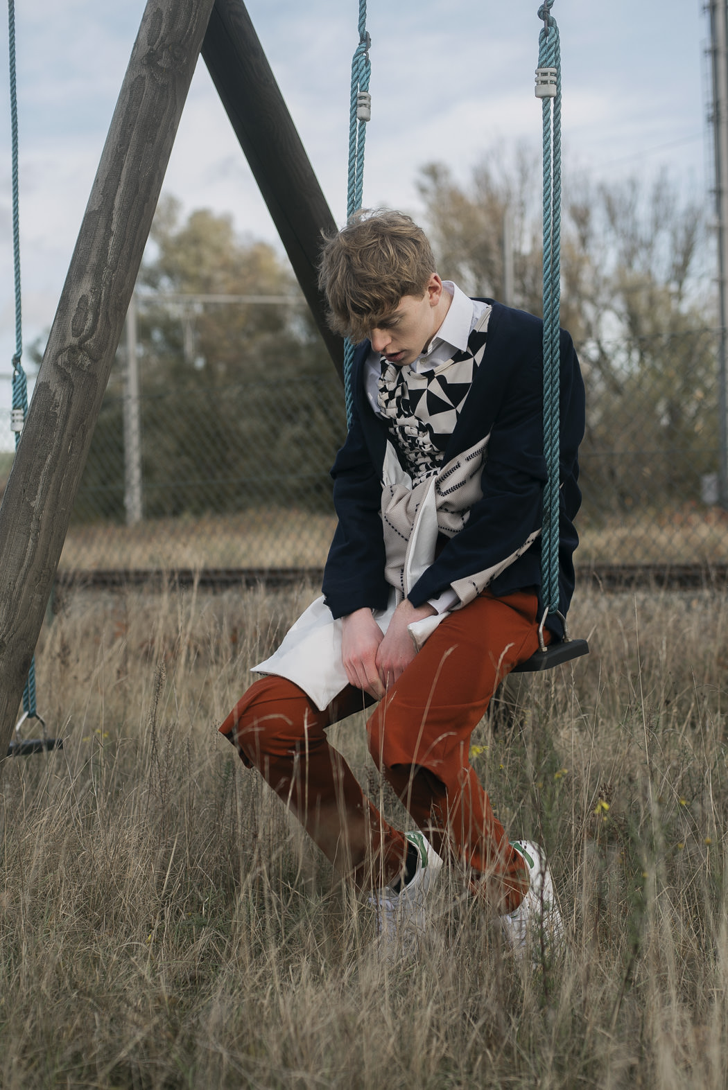 White shirt by COS Top by Ari Kolu Jacket by Ari Kolu Trousers by Ari Kolu Shoes by Stan Smith by Adidas
