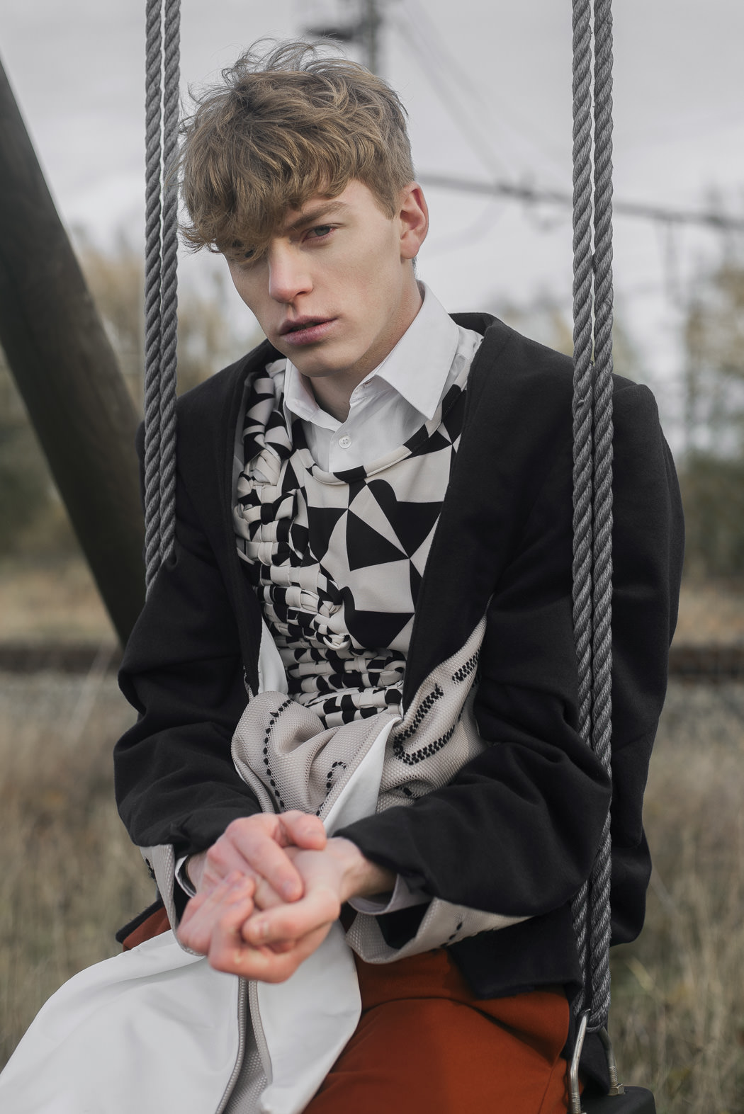 White shirt by COS Top by Ari Kolu Jacket by Ari Kolu Trousers by Ari Kolu Shoes by Stan Smith by Adidas