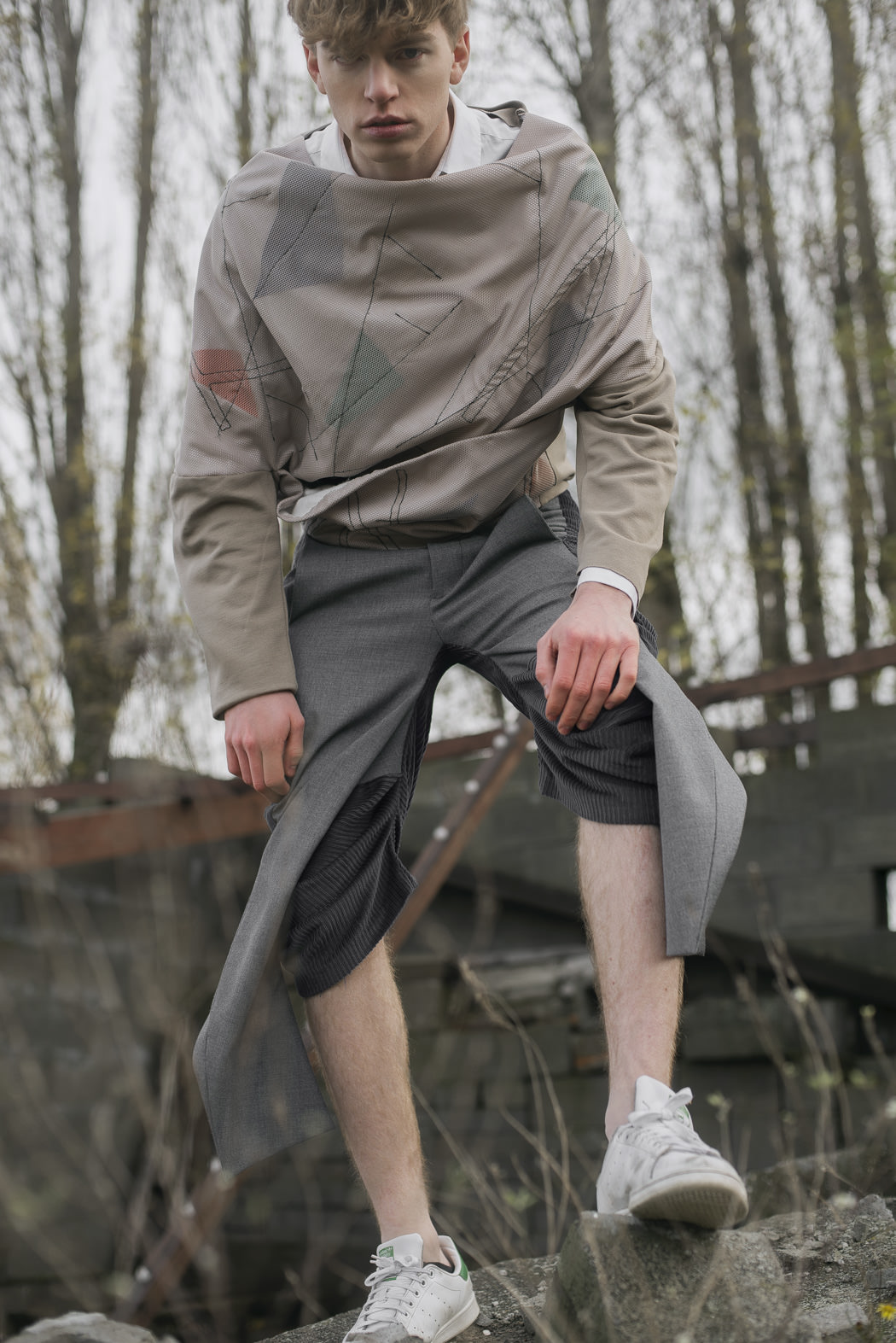 White shirt by COS Shirt by Ari Kolu Trousers by Ari Kolu Shoes by Stan Smith by Adidas 